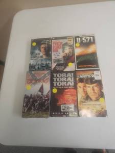 lot 508 image: War Films VHS Lot 6 Tapes -Halls of Montezuma,Twelve OClock High, U-571, Tora, Gettysburg, Harts War