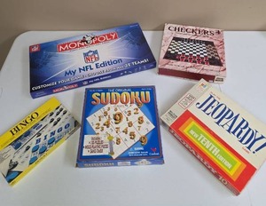 lot 583 image: Board Games Lot Monopoly NFL, Sudoku, Jeopardy 10th Edition, Bingo, Checkers 4