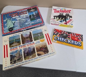 lot 586 image: Board Games Lot Know Your America, Twister, Checkers - 3 Games