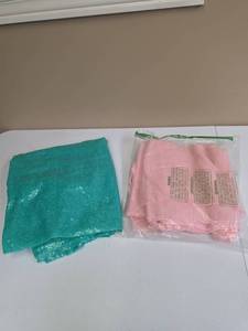 lot 596 image: Sequin Fabric Lot 2 Pieces Teal and Pink Sparkle - could use to make a cute mermaid or princess halloween costume