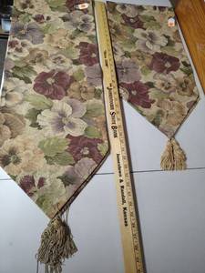 lot 607 image: Two matching Floral Tapestry Table Runners with Tassels and a set of grape motif placemats (see all photos)