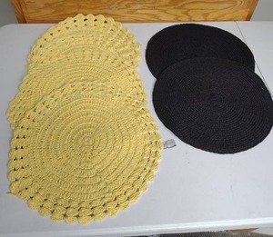 lot 608 image: Round Crocheted Placemats Yellow and Black