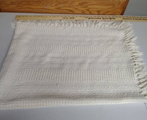 lot 613 image: Off-White Woven Throw Blanket with Fringe 46 x 68 inches