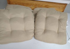 lot 615 image: Pair of Tufted Chair Cushions Light Beige Colored