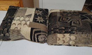 lot 616 image: 2 Decorative Throw Pillows Black Tan Geometric Pattern