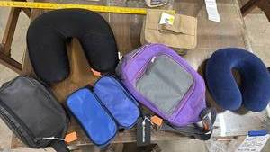 lot 633 image: Travel Accessories Lot Neck Pillows, Small travel bags