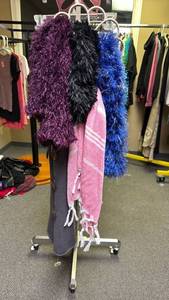 lot 923 image: 5 Piece Scarf Lot Purple Black Blue Pink Fringe Tassel Shawls