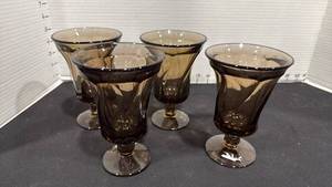 lot 1060 image: Fostoria Jamestown amber footed glasses