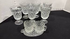 lot 1064 image: American Fostoria stemmed water glasses with creamersugar and tray