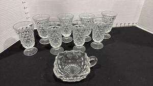 lot 1065 image: American Fostoria stemmed juice glasses and nappy or candy dish