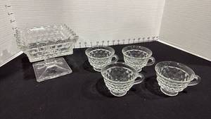 lot 1070 image: American Fostoria pedestal dish and 4 coffee cups