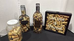 lot 1096 image: Metal cork decor with corks and framed cork collection