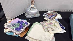 lot 1102 image: Pin cushion lady and hankies