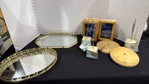 lot 1113 image: Mirrored trays, picture frames and unfinished note keepers