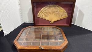 lot 1114 image: Shadow box with fan and 11.5x17 and display case 2x15x12