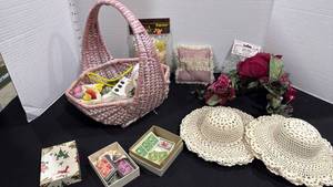 lot 1122 image: Basket, crafts, stamps and more