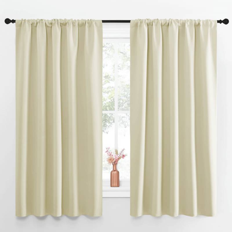lot 1052 image: NICETOWN Blackout Curtains for Living Curtains, Room Darkening Curtains & Drapes for Kids Bedroom, Home Decoration Draperies (Beige, 52 in x 63 in (W x L), 2 PCs) - Retail $28