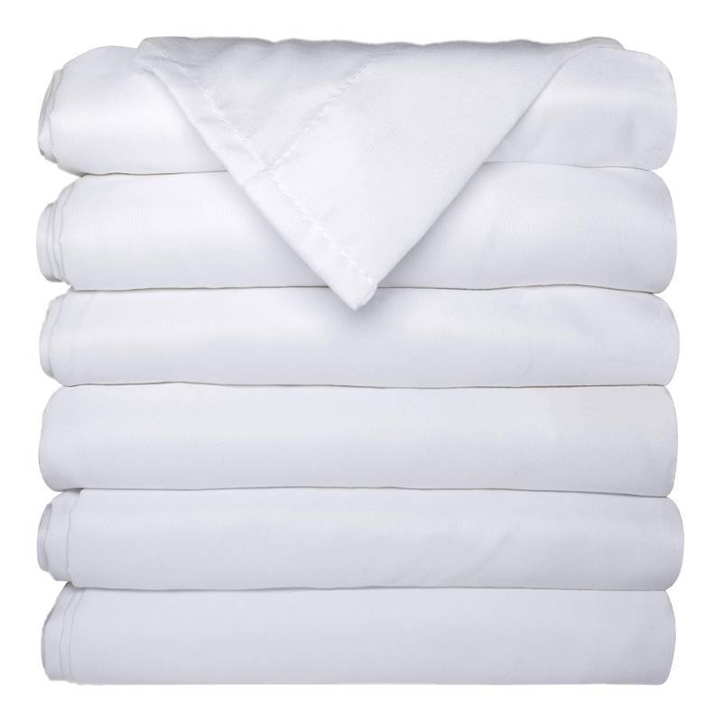lot 1053 image: ZPECC White Bulk Flat Sheets Only Twin Size 6 Pack, Easy Sort Top Bed Sheet by Color-Coded Hem Threads, Soft Durable Brushed Microfiber Fabric Hotel Airb&ampbs Essentials for Hosts, 66x96 Retail $30
