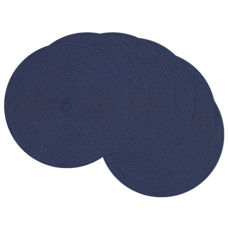 lot 1064 image: SHACOS Round Placemats Set of 6 Washable 15 inch Round Cotton Polyester Woven Braided Place Mats for Dining Table Indoor Outdoor Table Mats Home Party Wedding Decor (Navy, 6) Retail $21