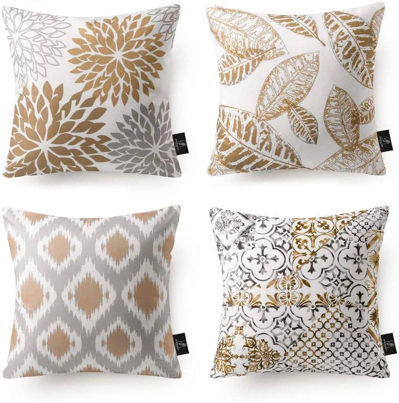 lot 1066 image: Phantoscope Set of 4 New Living Series Fall Leaf Geometric Coffee Throw Decorative Pillow Cover Cushion Cover 18 x 18 inches 45 x 45 cm Retail $13