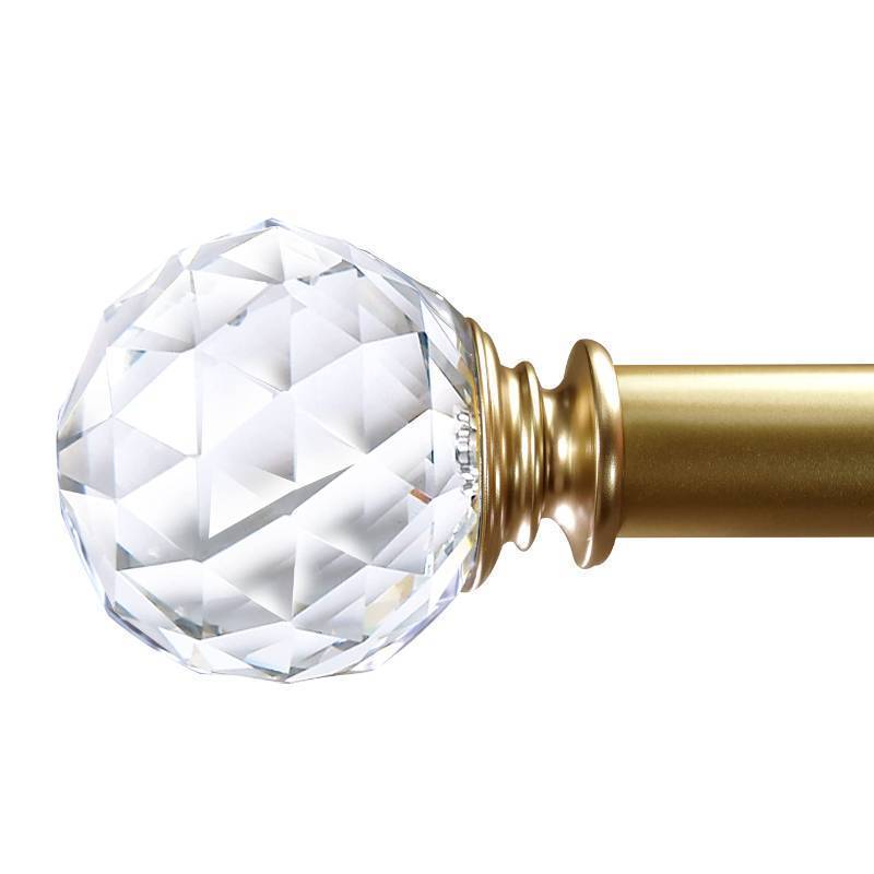 lot 1070 image: XmhFurnish 1 inch Curtain Rods for windows 36 to 72 with Crystal Diamond Ball Finials, Single Rod Adjustable Curtain Rod(Gold) Retail $38