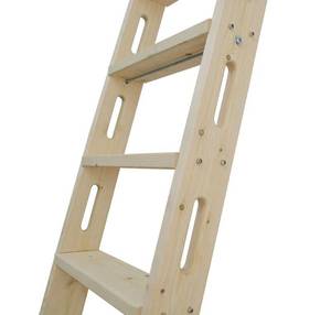 lot 1007 image: DIYHD 96 Knotty Pine Sliding Library Ladder with Oval Cut-Out Grip - Retail $295