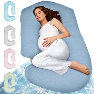 lot 1008 image: Pregnancy Pillows for Sleeping �� 57-Inch Maternity Pillow for Pregnant Women with Removable Washable Cover �� Support for Back, Belly, Neck, Legs, & Hips �� V C U Shaped Full Body Pillow - Cooling Blue - Retail $40