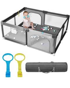 lot 1017 image: 71x59 Baby Playpen,Extra Large Playard Safety Fence for Toddlers(Gray) - Retail $35