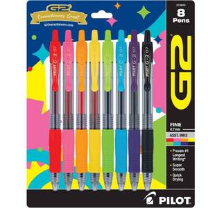 lot 1020 image: Pilot 8pk G2 Gel Pens Fine Point 0.7mm Multicolored Ink - Retail $12