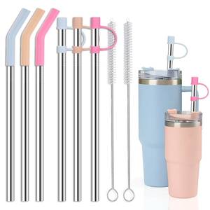lot 1030 image: Jetstop 12 Stainless Steel Straws with Covers fit Stanley 40 oz tumbler - Retail $10