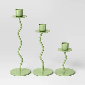 lot 1091 image: 5pc Wavy Taper Candle Holder Green - Room Essentials - Retail $10
