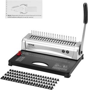 lot 1028 image: VEVOR Binding Machine, Comb Binding Machine 21-Holes Binding 450 Sheets, Book Binder Machine with 100 PCS 38 Comb Binding Spines, for Letter Size, A4, A5