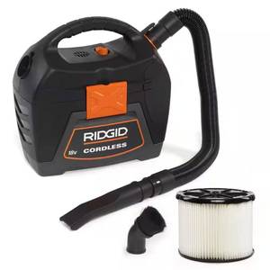 lot 1029 image: $119 RIDGID 3 Gal. 18V Cordless Handheld Shop Vacuum WD0319 Wet Dry Vac (Vac Only) with Filter, Expandable Hose, Accessories