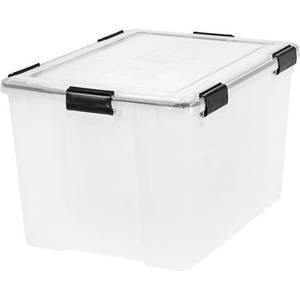 lot 1058 image: IRIS WEATHERPRO 74 qt Clear Storage Tote 14.5 in. H X 17.75 in. W X 23.6 in. D Stackable