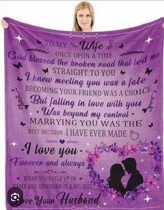 lot 1068 image: HEIFAM Mothers Day Birthday Gifts for Wife, to My Wife Blanket from Husband, Anniversary Romantic Gifts for Women, I Love You, Purple Gifts, 60x80