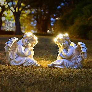 lot 2001 image: Garden Angel Statue Outdoor Decor Angel Solar Light Outside Decorations