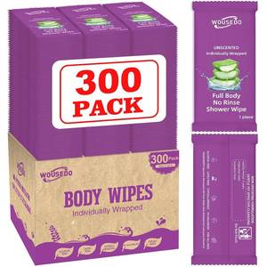 lot 2004 image: 300 Pack Body Wipes Individually Wrapped(8 x 9.5), Shower Wipes for Adult