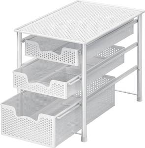 lot 2005 image: Simple Houseware 3 Tier White Alloy Steel Sliding Basket Organizer Drawer Cabinet