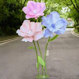 lot 2007 image: 5.9Ft Giant Paper Poppy Flowers for Decor - Lifesize Artificial Poppies with Stand for Wedding, Party, Mothers Day, Realistic Large Floral Backdrop for Photography, Window Event Display (Purple Blue)
