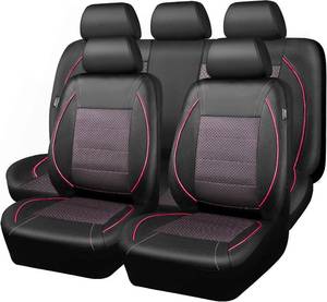 lot 2008 image: CAR PASS Piping PU Leather Car Seat Cover Full Set,Inside Zipper Design and Reserved Opening Holes Airbag Compatible,Universal FIT for Car, SUVs,Van,Trucks Full Set, Black & Pink