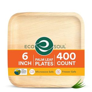 lot 2012 image: ECO SOUL Palm Leaf Plates 6 Square (400 Count) - Disposable, Eco-Friendly, Biodegradable Bamboo Appetizer Plates - Perfect Dinnerware for Christmas Parties, Weddings, Events & Holidays