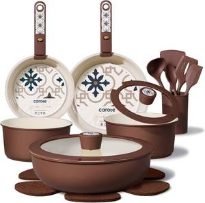 lot 2027 image: CAROTE 19Pcs Ceramic Cookware Set, Pots and Pans Set Non stick, Non Toxic Cookware Detachable Handle, Kitchen Cooking Set - Induction Cookware, DishwasherOven Safe, PFAS Free, Chocolate