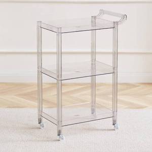 lot 2036 image: Acrylic Utility Rolling Cart,3-Tier Acrylic Bar Cart with Pulling Handle & 4 Wheels for Kitchen Living Room Dining Laundry,Clear Multifunction Small Spaces Rolling Serving (Size29.13 H,ColorClear)