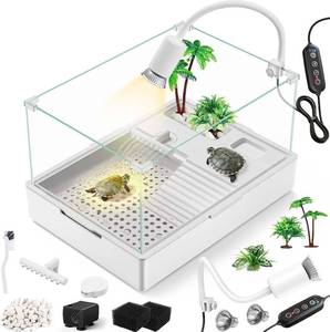 lot 2047 image: MoonOrange Turtle Tank Kit(Tank  Light  Water Pump), Acrylic Turtle Tank Starter Kit with Two Rain Shower Head, Adjustable Water Pump, Higher Fences (Kit-M)
