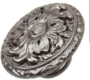 lot 2071 image: Lot of 8, 2 in. Dia Brushed Pewter Old World Ornate Oval Cabinet Knob