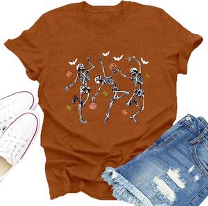 lot 2077 image: Halloween Shirts for Women Dancing Skeleton Tee Tops Large
