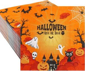lot 2080 image: 100 Pack Halloween Napkins Disposable,Halloween Cocktail Napkins - Orange Pumpkin,Cat,Spider Web Yellow Napkin for Dinner Party Decorative - Trick or Treat Events & Haunted House Partiesrties
