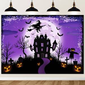 lot 2104 image: Avezano Halloween Backdrop Purple Moon Night Castle Banner 7x5ft