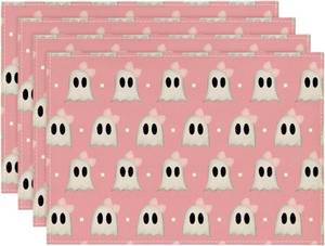 lot 2110 image: Artoid Mode Pink Stripes Ghost Halloween Placemats Set of 4-12 x 18 Inch