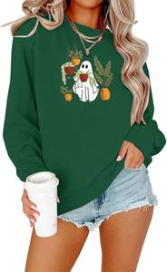 lot 2112 image: QLIPIN Spooky Season Sweatshirt Womens Halloween Sweatshirt Spooky Fall Ribbed Textured Knit Long Sleeve Pullover Tops XL